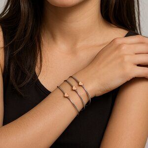 American Eagle Women's Bracelet Set – 3 Heart Bangles, Gold & Silver Jewelry